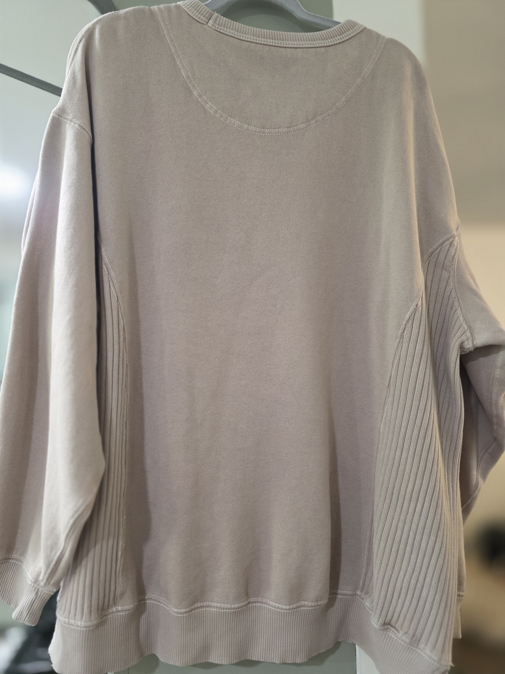 aerie Ribbed Side Panel, Slit Sleeves, Crewneck Sweatshirt Beige Medium - Picture 3 of 5